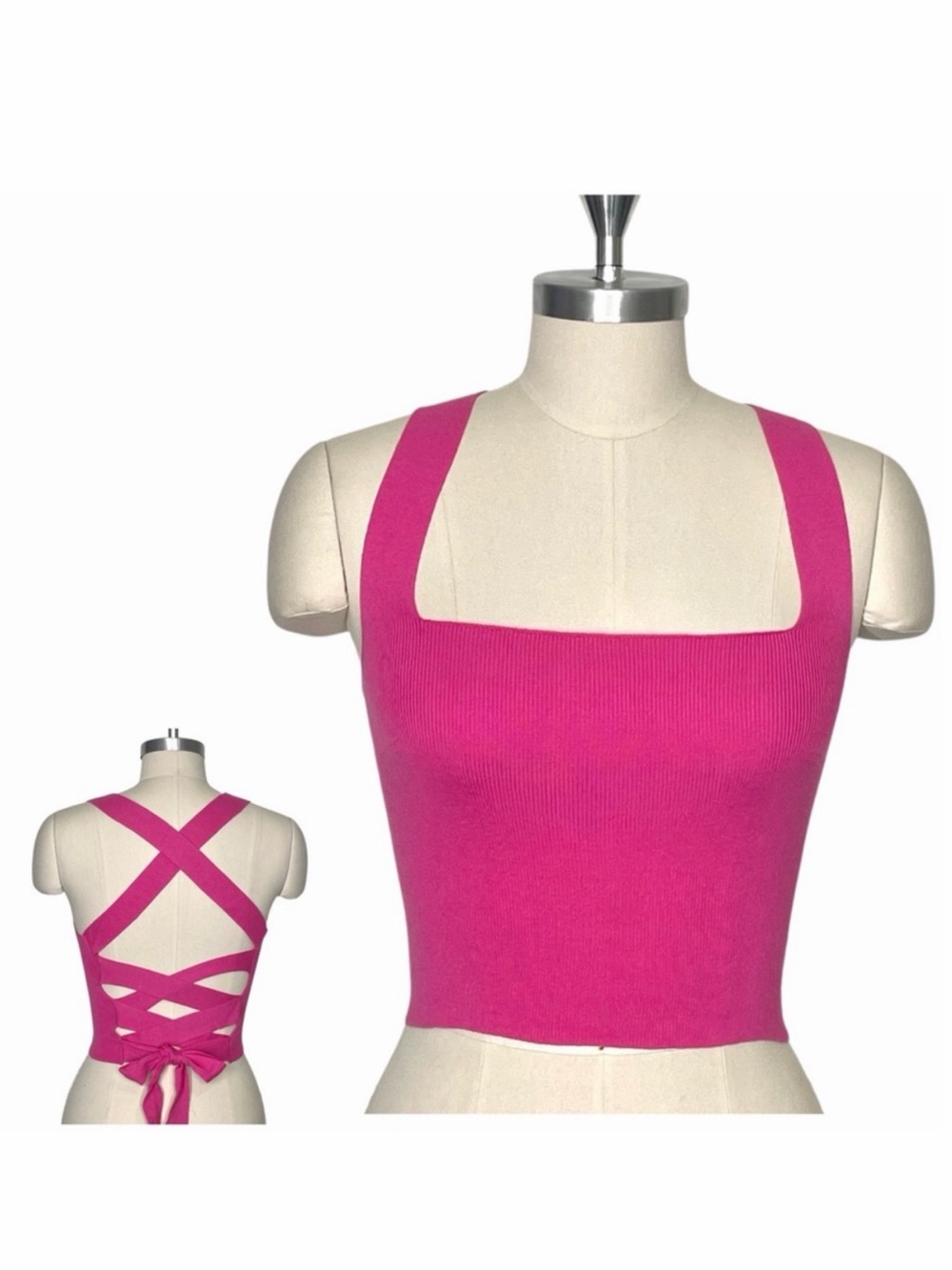 Le Lis Collection Hot Pink Crisscross Tie-Back Crop Top Size Small NWOT